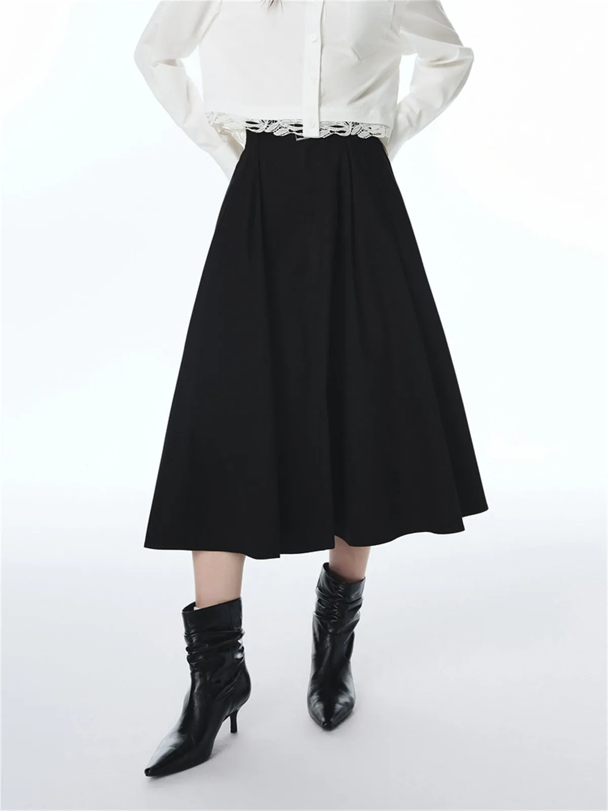 Women's High-Waisted Cotton A-Line Flared Skirt sold by PEACEBIRD product image thumbnail 2