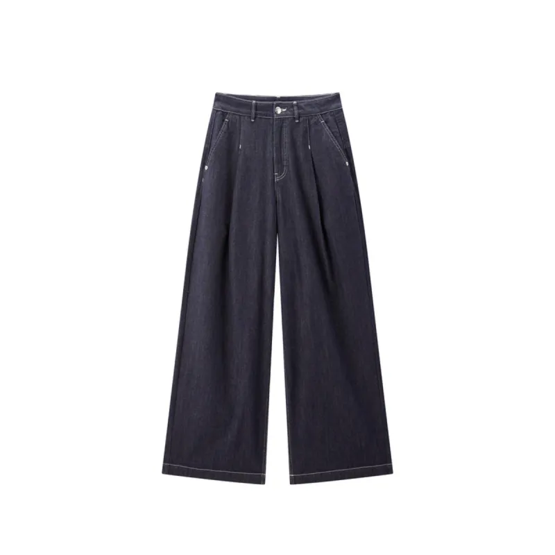Women's Contrast-Stitched Wide-Leg Jeans sold by PEACEBIRD