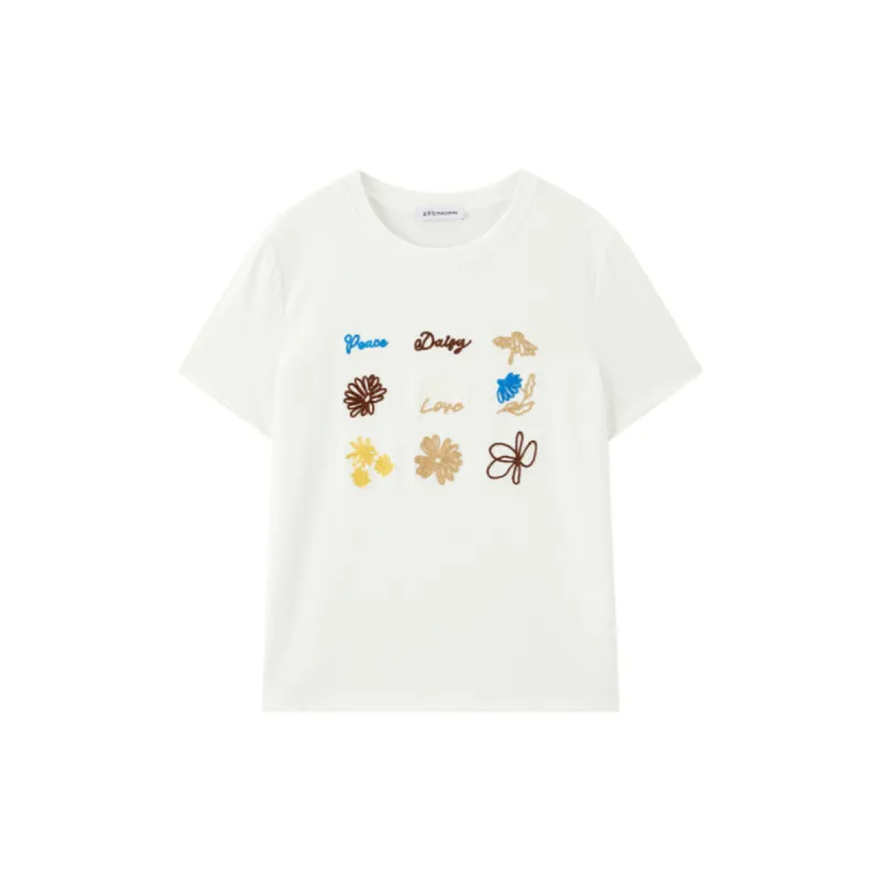 Women's T-Shirt with Bright Floral Embroidery sold by PEACEBIRD