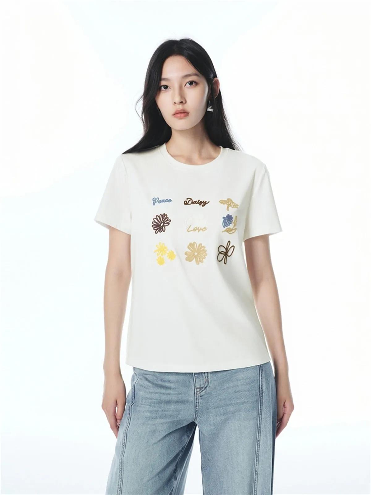 Women's T-Shirt with Bright Floral Embroidery sold by PEACEBIRD product image thumbnail 2
