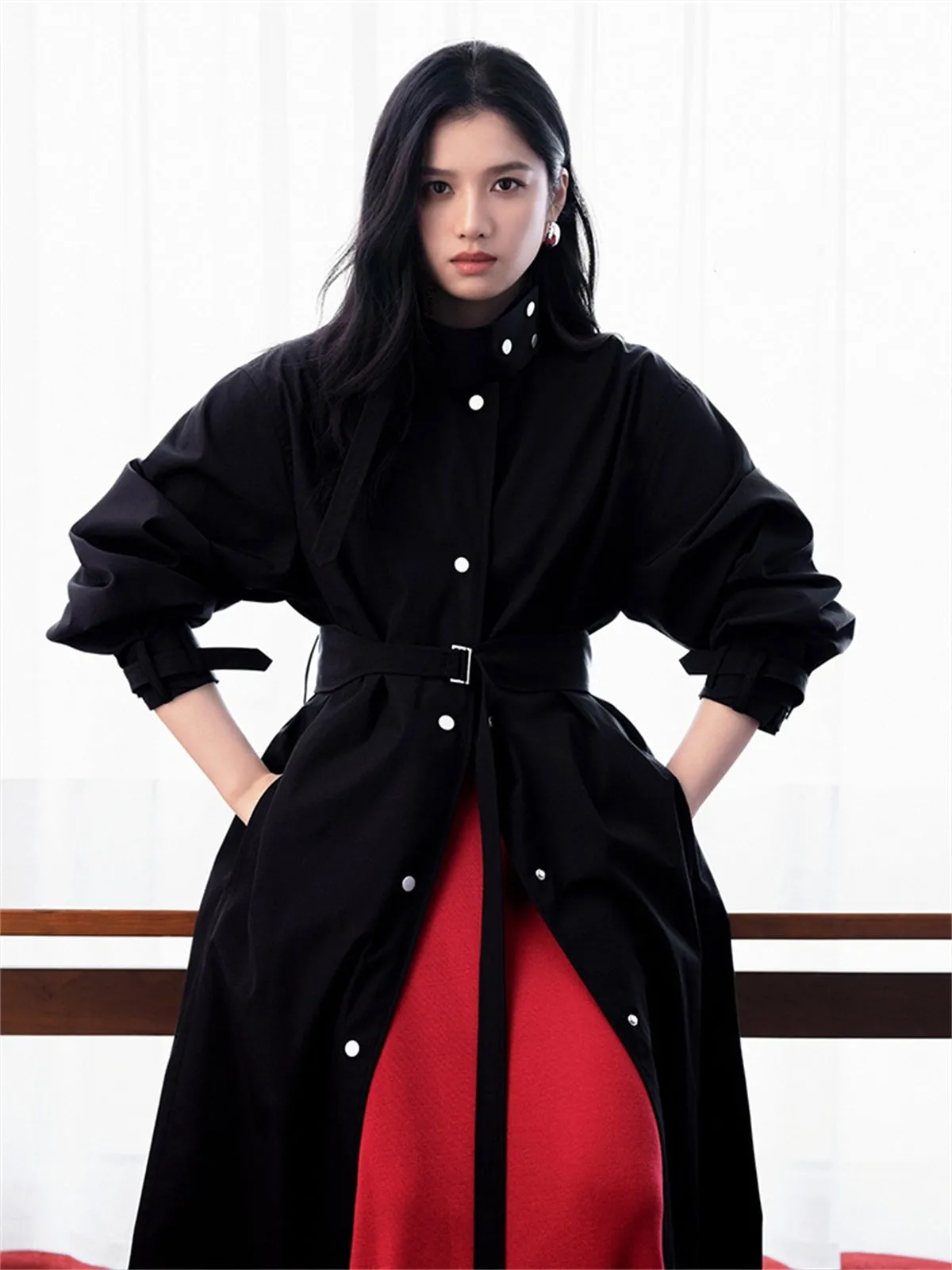Women's Mid-Length Belted Trench Coat sold by PEACEBIRD product image thumbnail 3