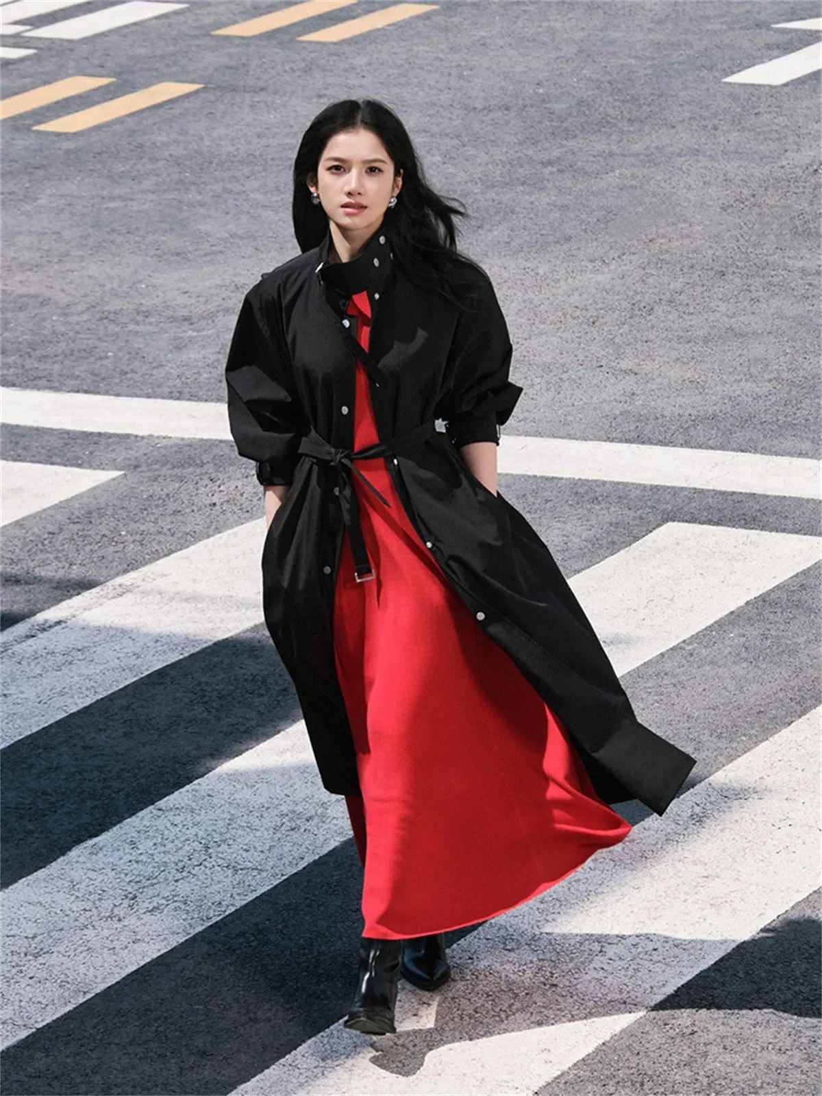 Women's Mid-Length Belted Trench Coat sold by PEACEBIRD product image thumbnail 2