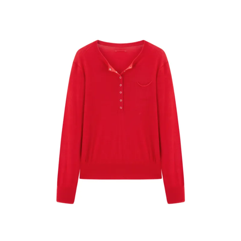 Women's Machine-Washable Wool Henley Sweater sold by PEACEBIRD