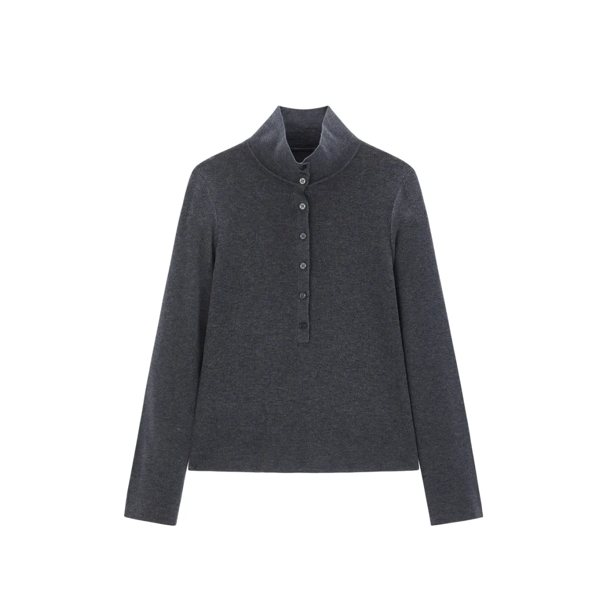 Women's Contrast Half-Placket Slim Sweater sold by PEACEBIRD product image thumbnail 4