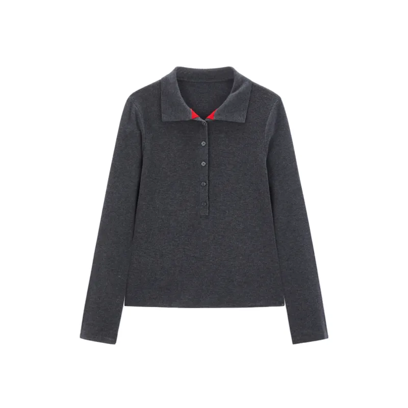 Women's Contrast Half-Placket Slim Sweater sold by PEACEBIRD