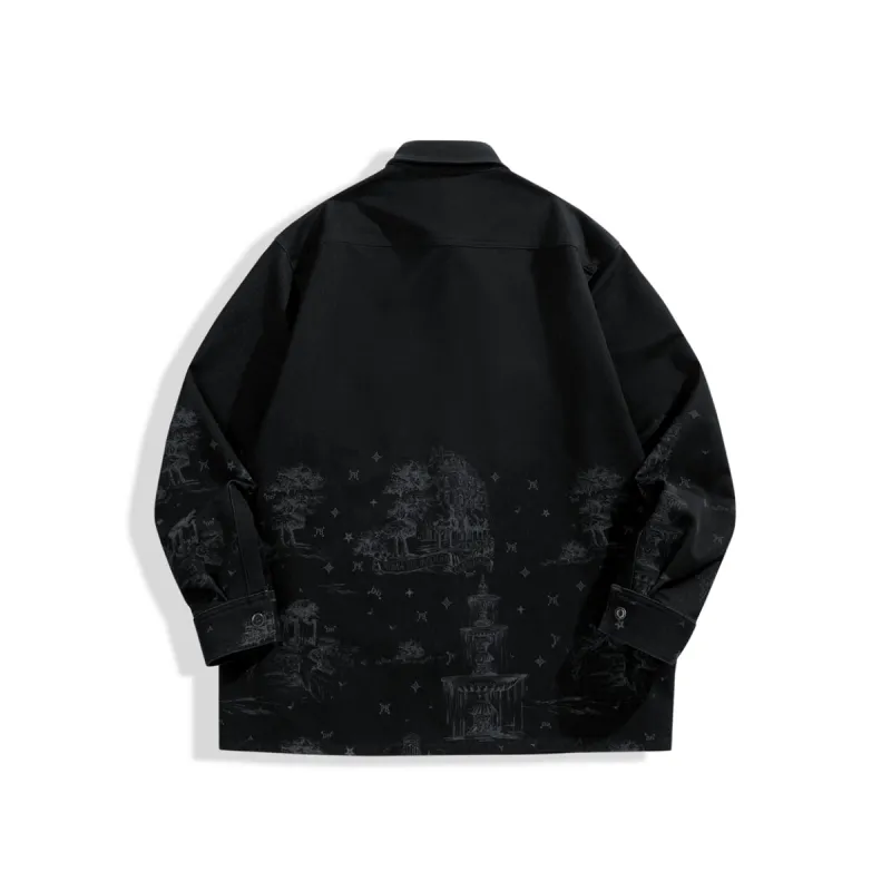 Men's Printed Denim Shirt made by PEACEBIRD