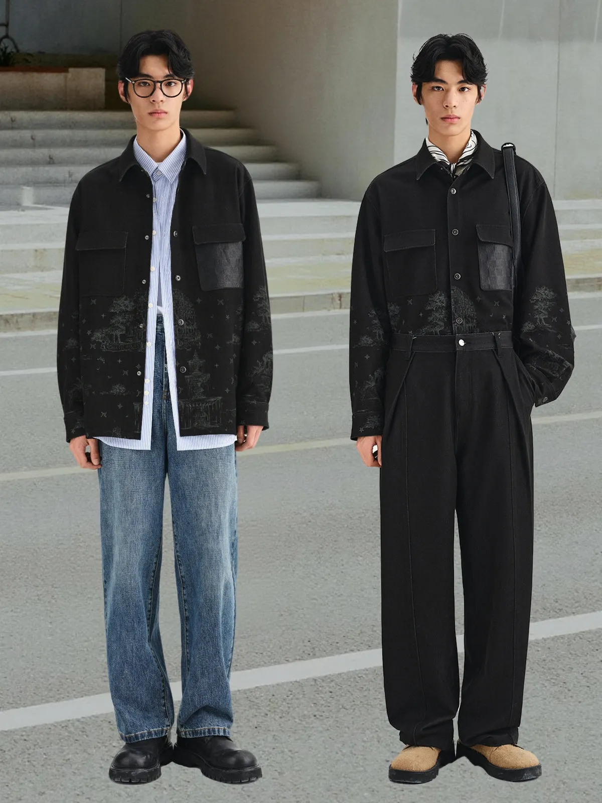 Men's Printed Denim Shirt sold by PEACEBIRD product image thumbnail 3