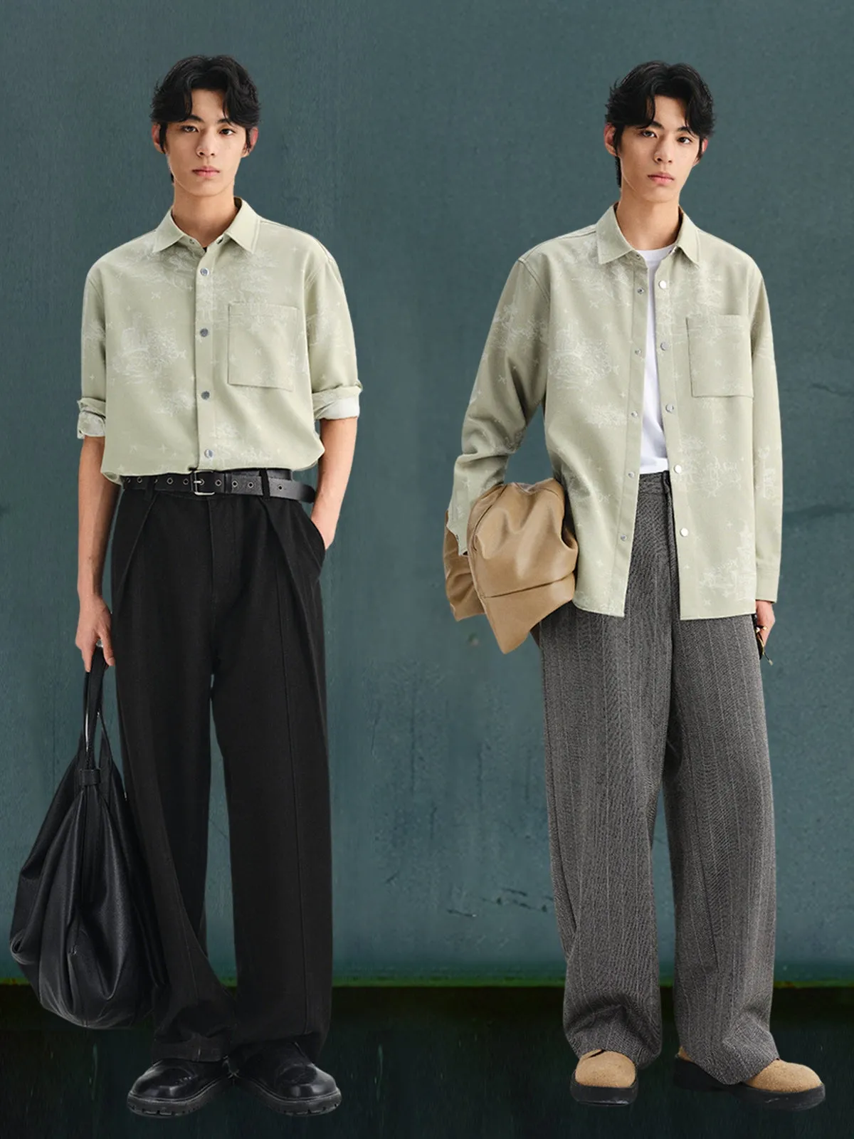 Men's Allover Jacquard Long-Sleeve Shirt sold by PEACEBIRD product image thumbnail 3