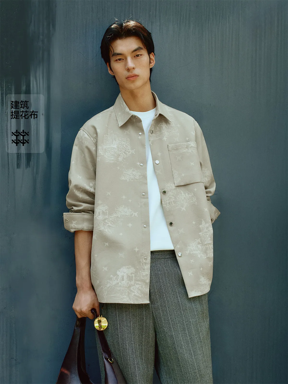 Men's Allover Jacquard Long-Sleeve Shirt sold by PEACEBIRD product image thumbnail 2