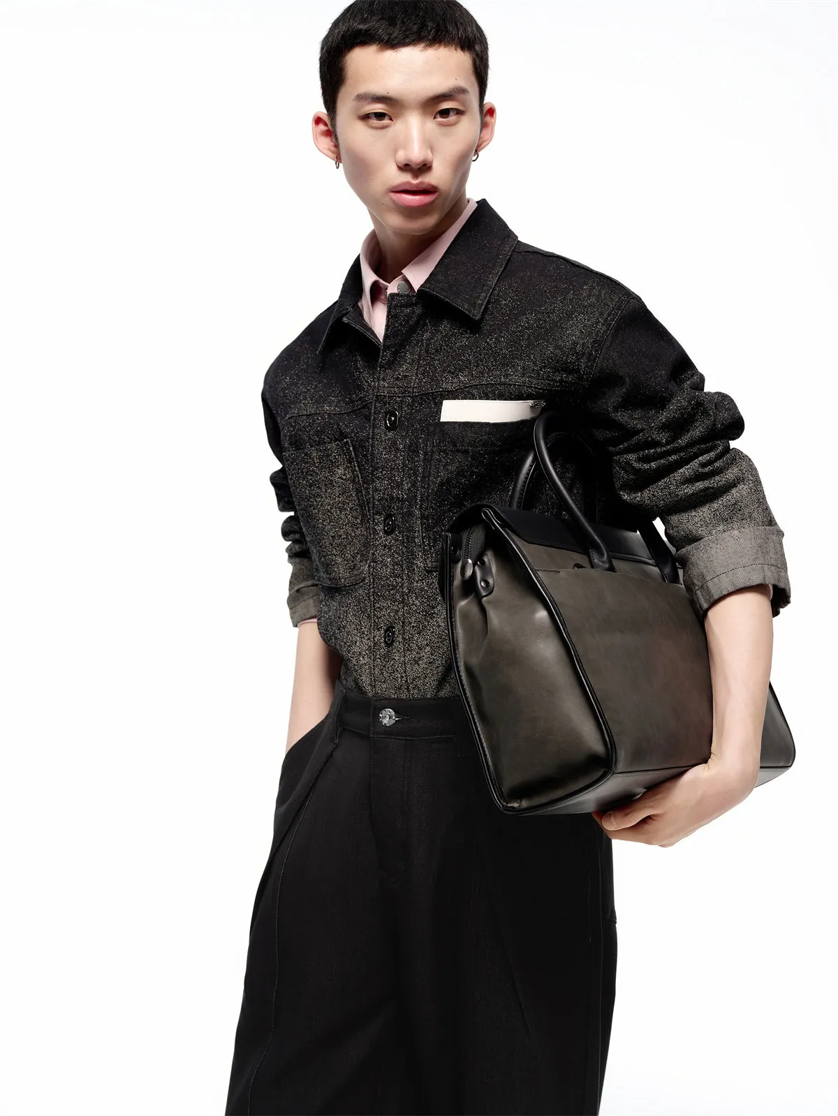 Men's Splatter Fade Jacquard Denim Jacket sold by PEACEBIRD product image thumbnail 2