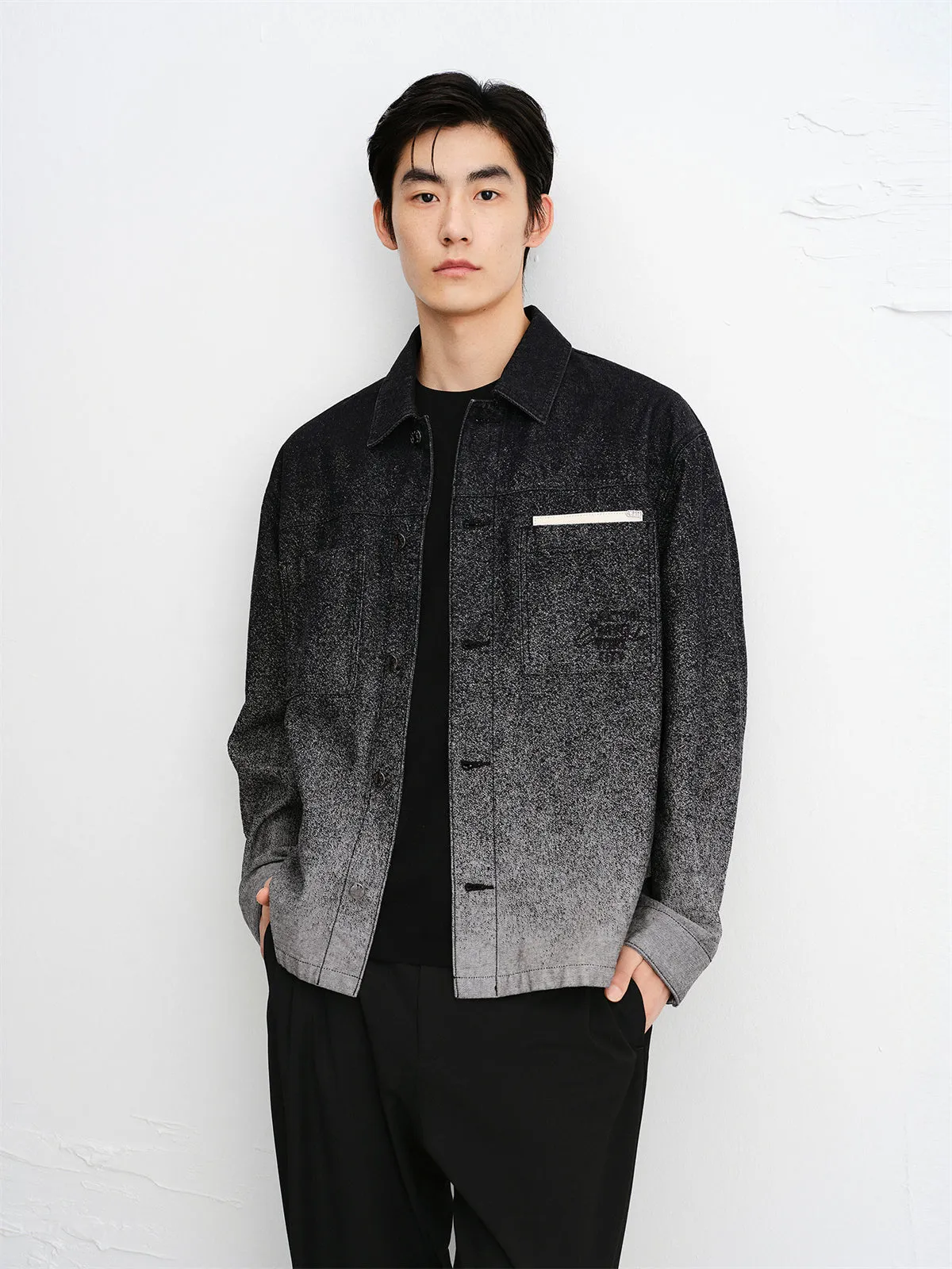 Men's Splatter Fade Jacquard Denim Jacket sold by PEACEBIRD product image thumbnail 3