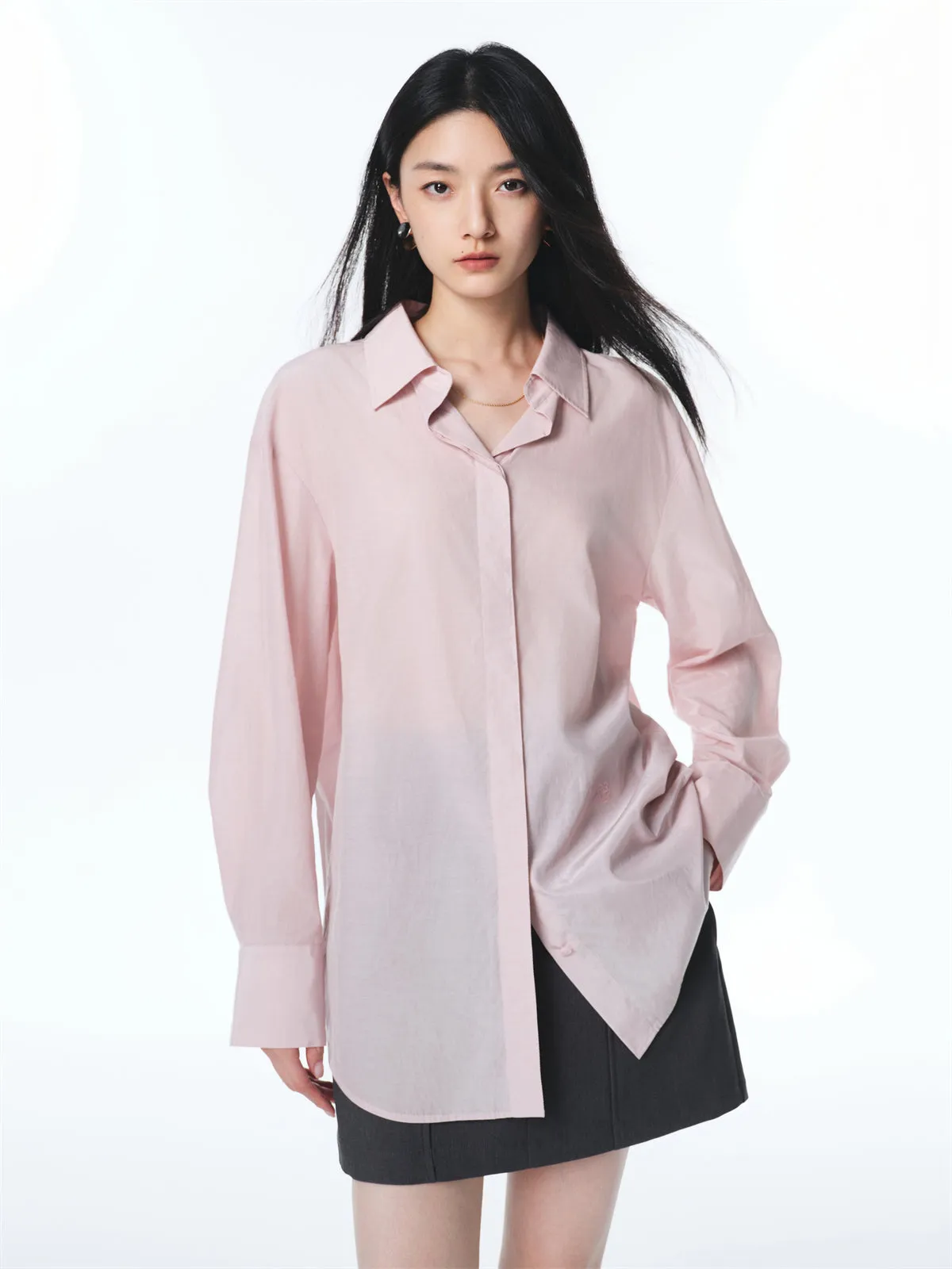 Women's Cupro-Cotton Slim Long-Sleeve Shirt sold by PEACEBIRD product image thumbnail 2