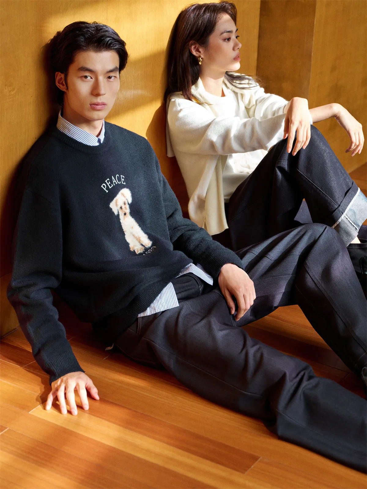 Men's Relaxed Fit Textured Jacquard Sweater sold by PEACEBIRD product image thumbnail 3