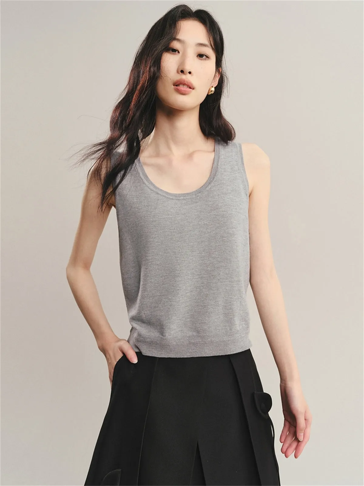 Women's Solid Wool-Blend Tank Top sold by PEACEBIRD product image thumbnail 2