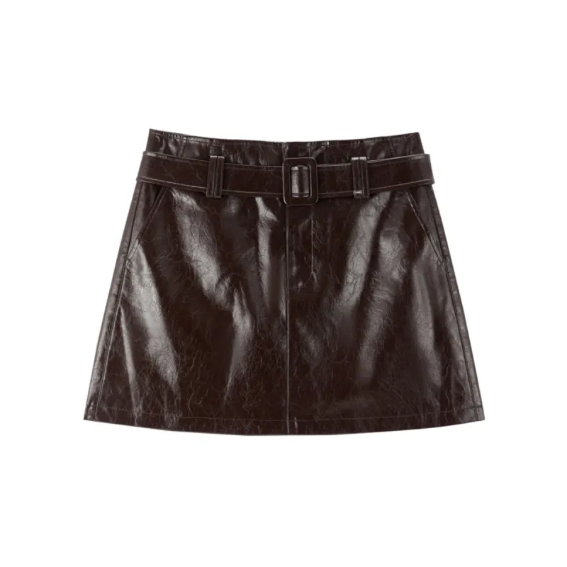 Women's PU Wide-Waist A-Line Skirt sold by PEACEBIRD