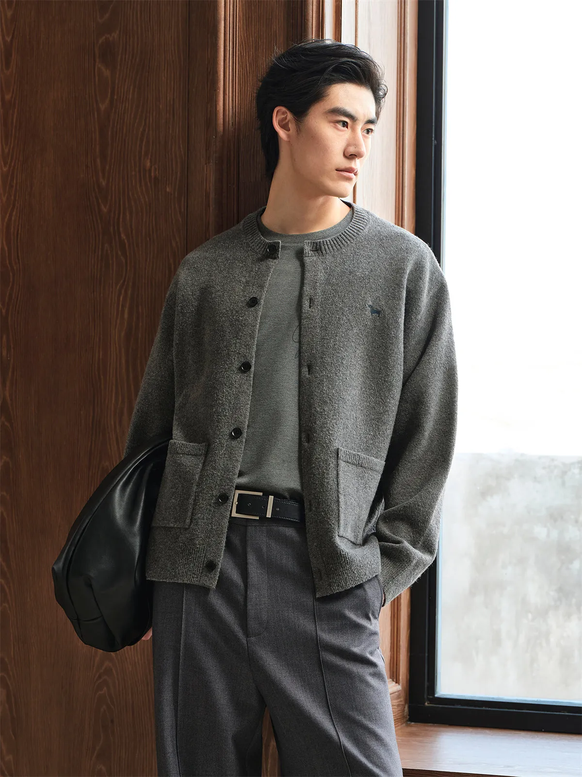 Men's Brushed Knit Cardigan with Dog Embroidery sold by PEACEBIRD product image thumbnail 2