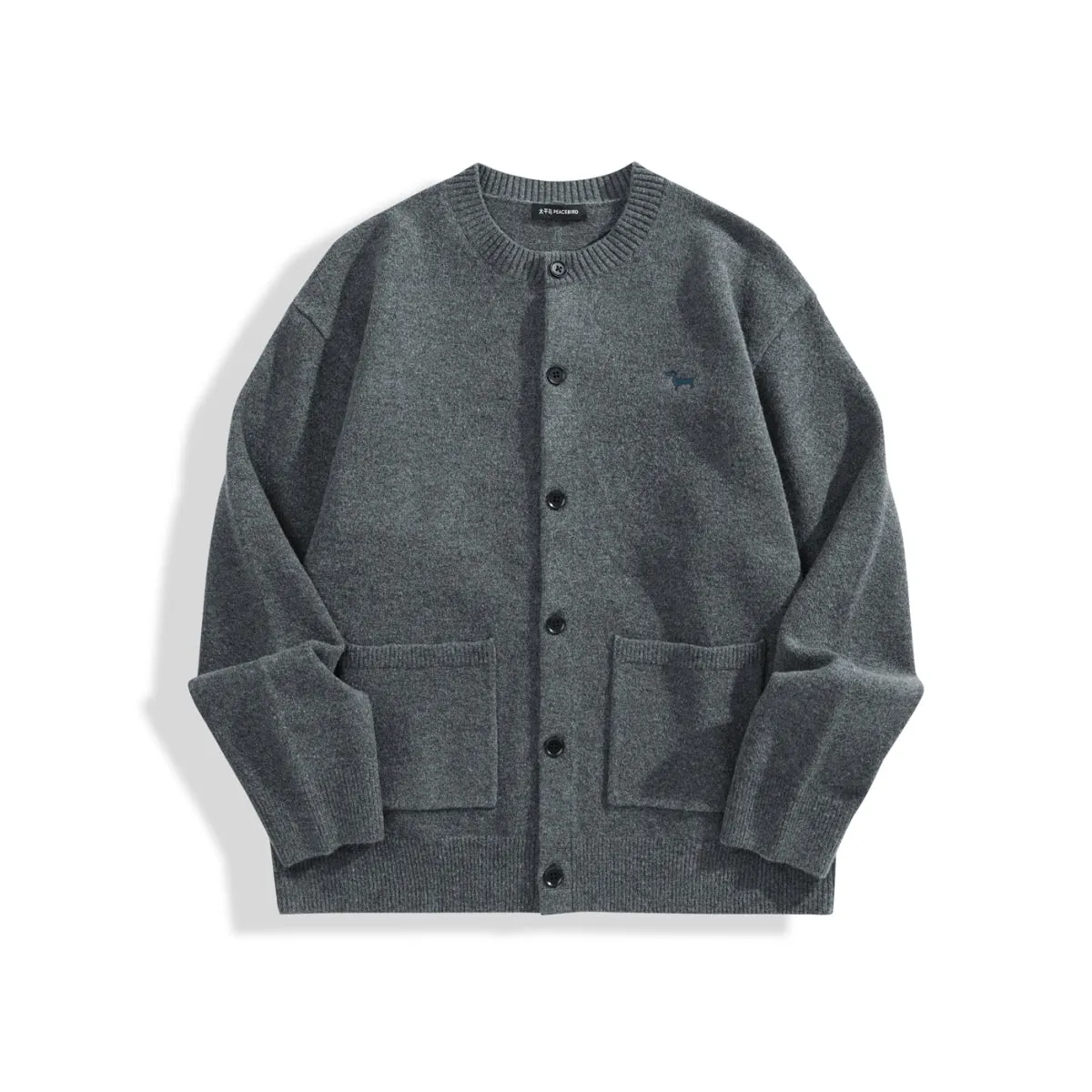 Men's Brushed Knit Cardigan with Dog Embroidery sold by PEACEBIRD