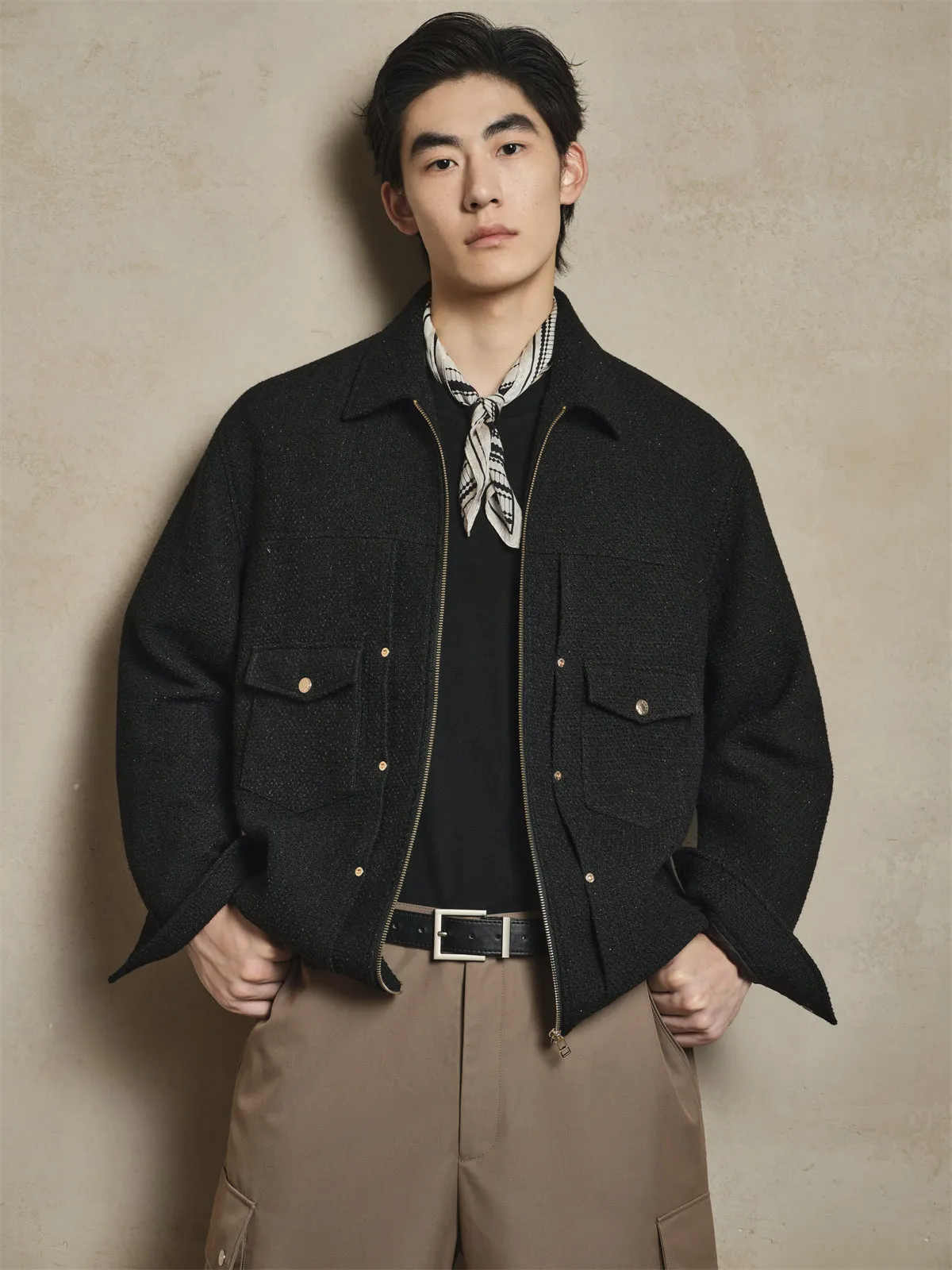 Men's Metallic Tweed Textured Commuter Jacket sold by PEACEBIRD product image thumbnail 2