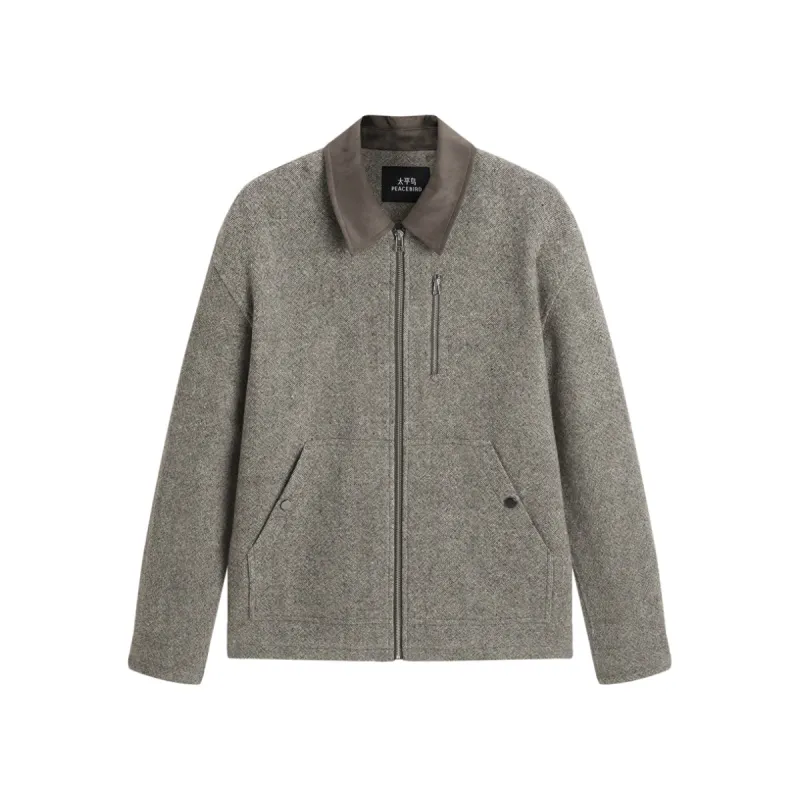 Men's Tweed Tailored Jacket with Faux Suede Collar sold by PEACEBIRD