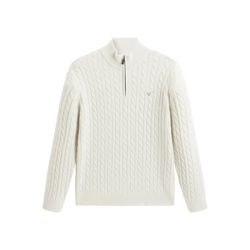 Men's Beige Wool-Blend Cable Knit Sweater sold by PEACEBIRD