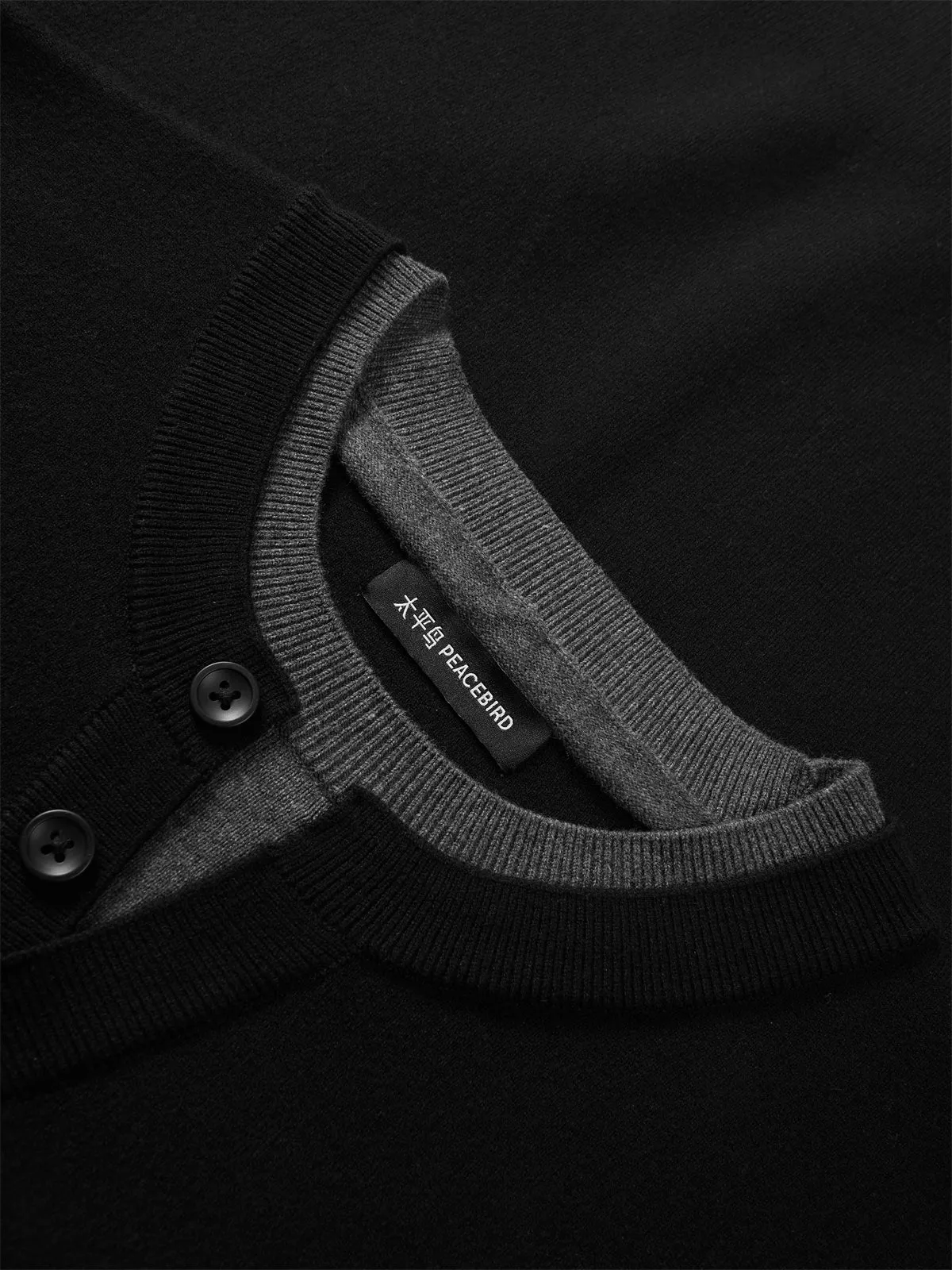 Men's Contrast-Panel Henley Knit Sweater sold by PEACEBIRD product image thumbnail 4