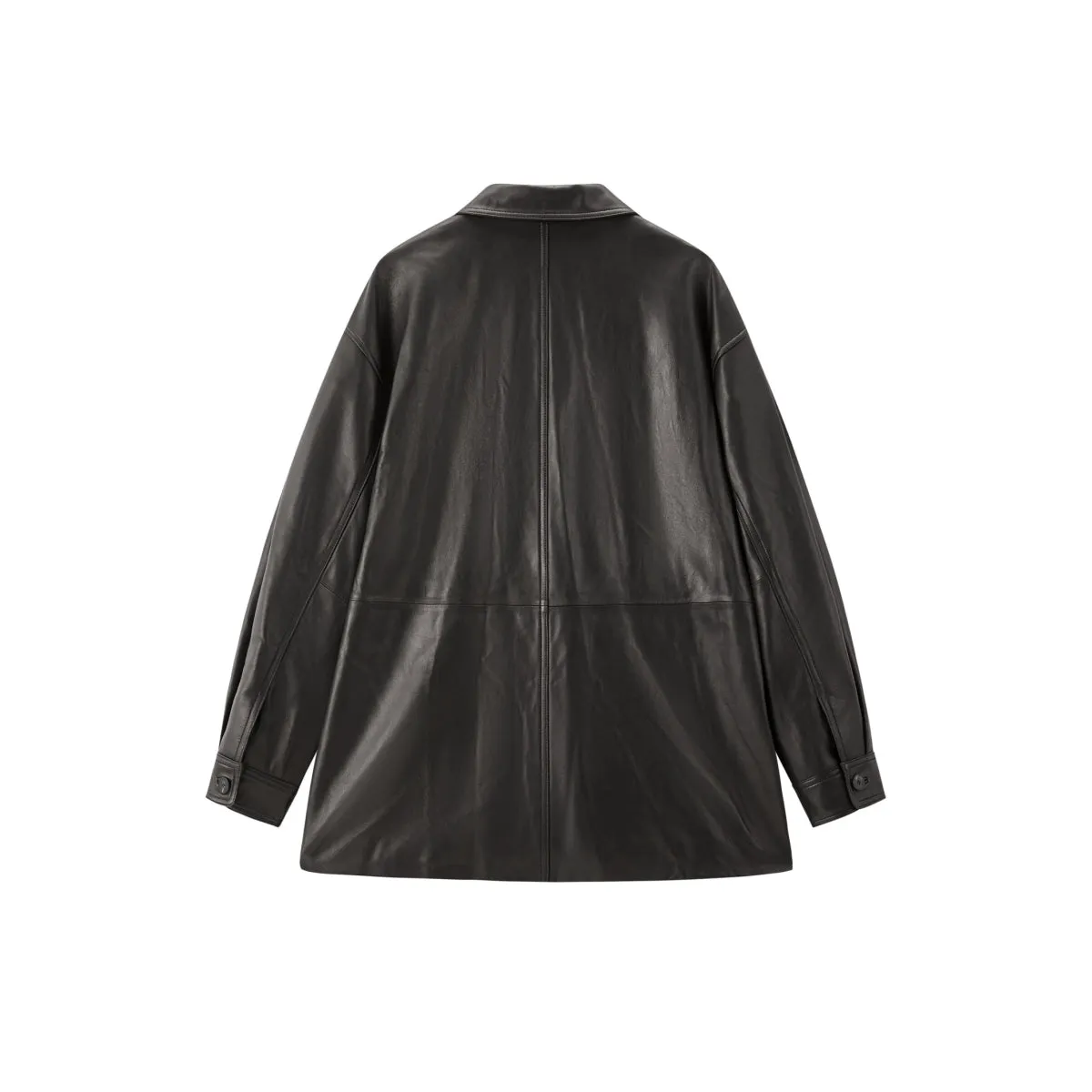 Women's Textured Oversized Leather Jacket sold by PEACEBIRD product image thumbnail 3
