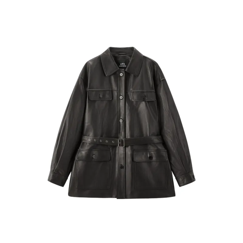 Women's Textured Oversized Leather Jacket sold by PEACEBIRD