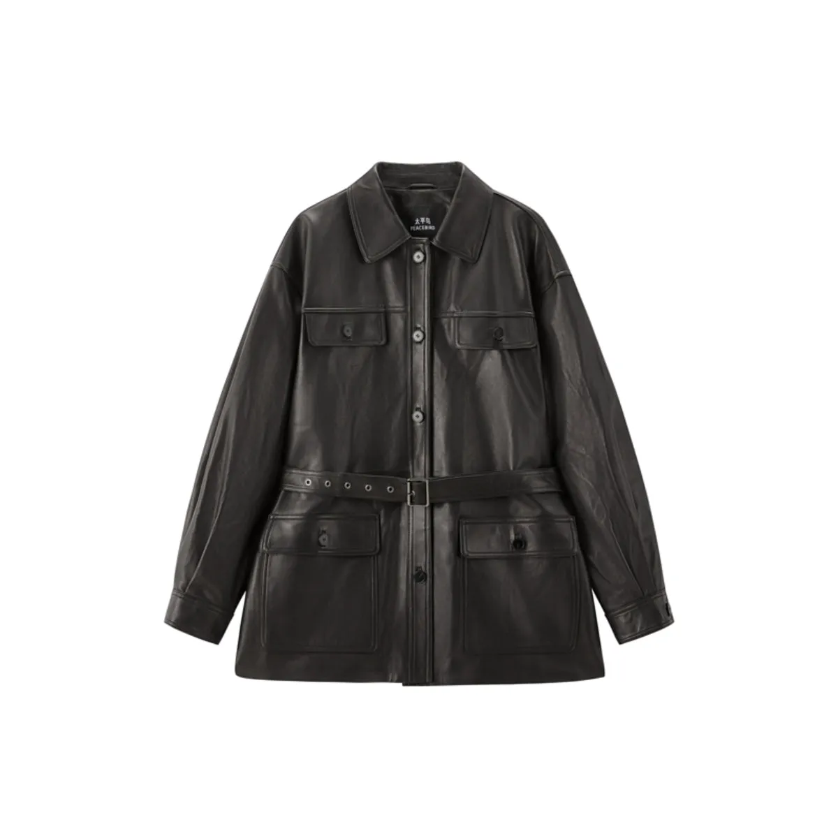 Women's Textured Oversized Leather Jacket sold by PEACEBIRD