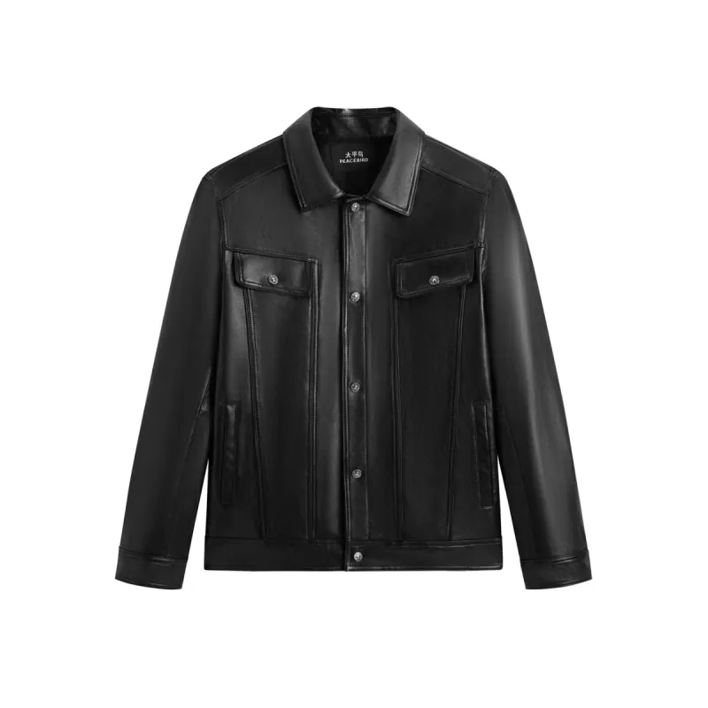 Men's Waxed Slim-Fit Leather Jacket sold by PEACEBIRD