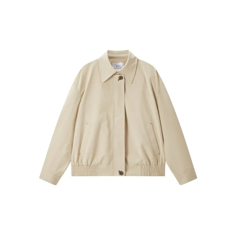 Women's Cropped Straight Jacket with Elastic Hem sold by PEACEBIRD