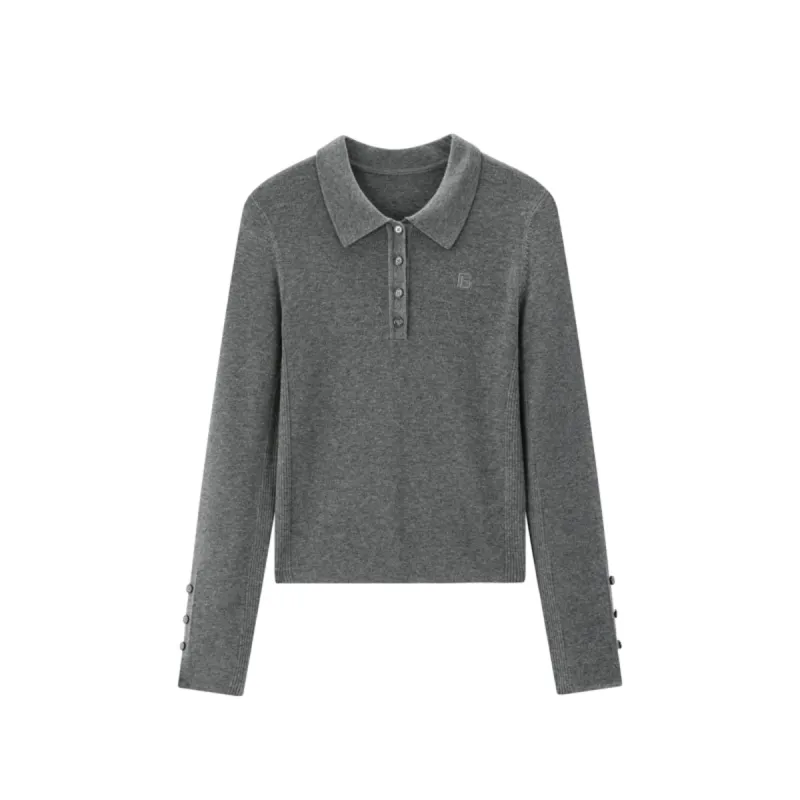 Women's Slim Fit Polo-Collar Knit Sweater sold by PEACEBIRD