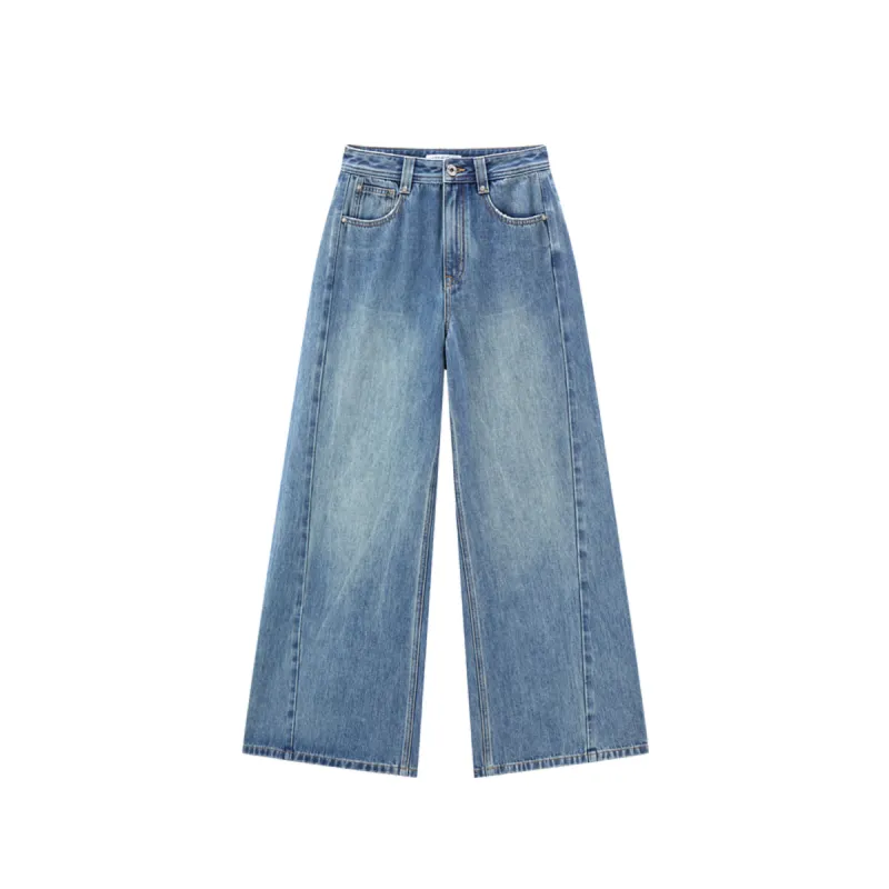 Women's Washed High-Waist Wide-Leg Jeans sold by PEACEBIRD