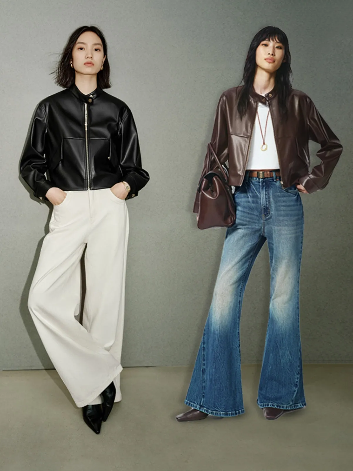 Women's Cropped Stand-Collar Moto PU Jacket sold by PEACEBIRD product image thumbnail 3