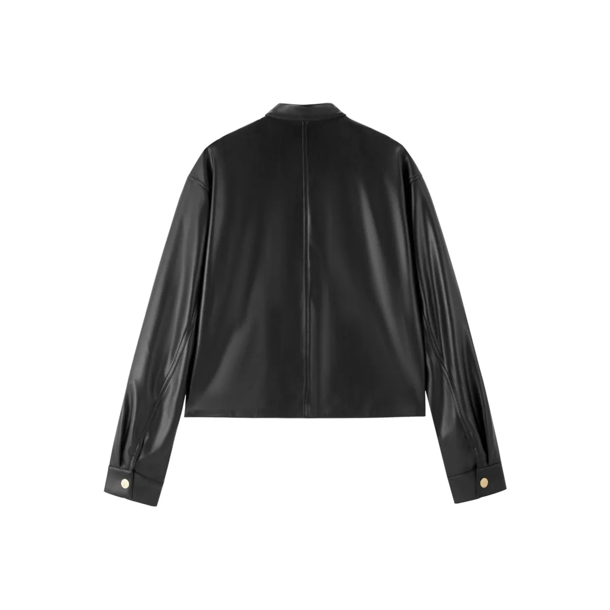 Women's Cropped Stand-Collar Moto PU Jacket sold by PEACEBIRD product image thumbnail 4