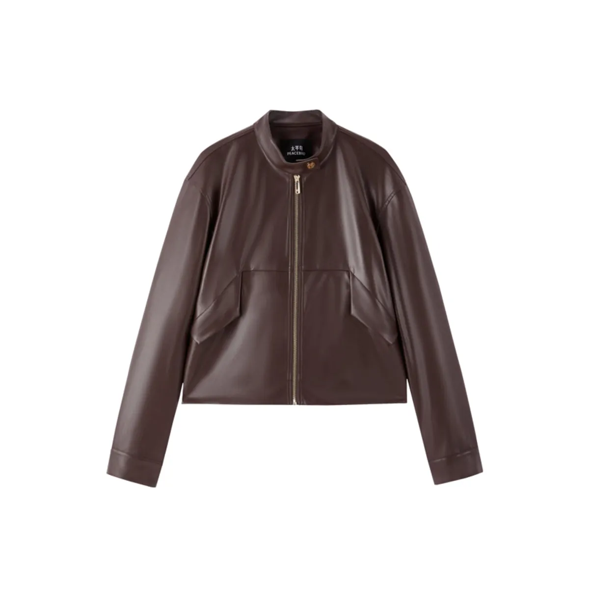 Women's Cropped Stand-Collar Moto PU Jacket sold by PEACEBIRD product image thumbnail 2
