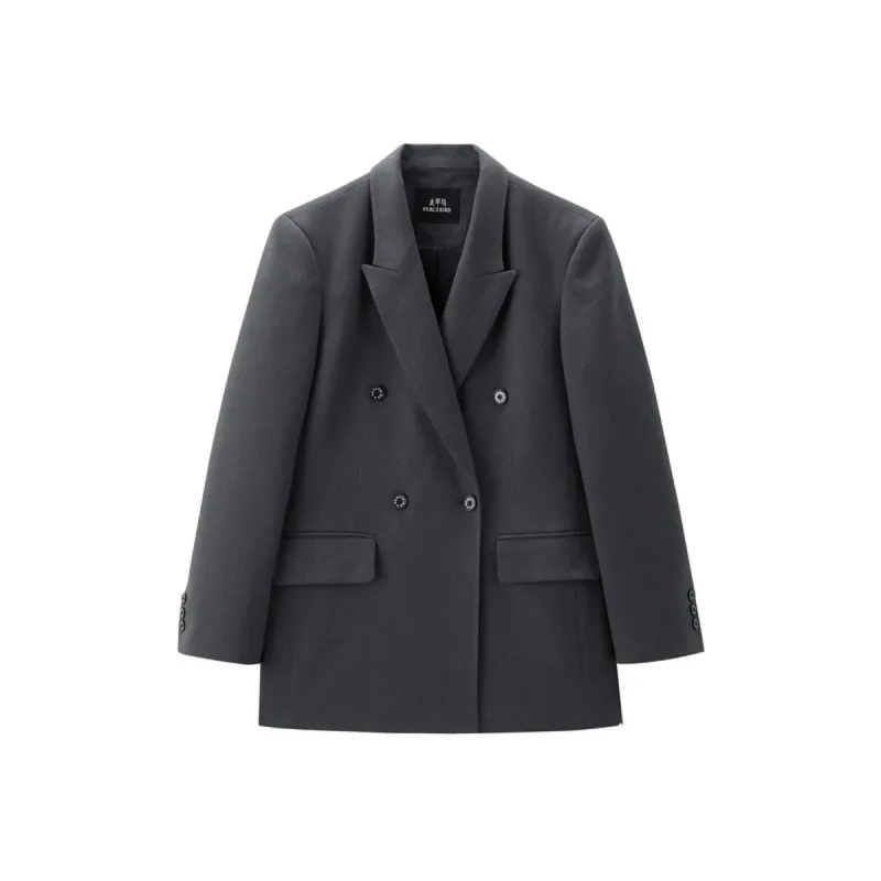Women's Peaked Lapel Double-Breasted Blazer sold by PEACEBIRD