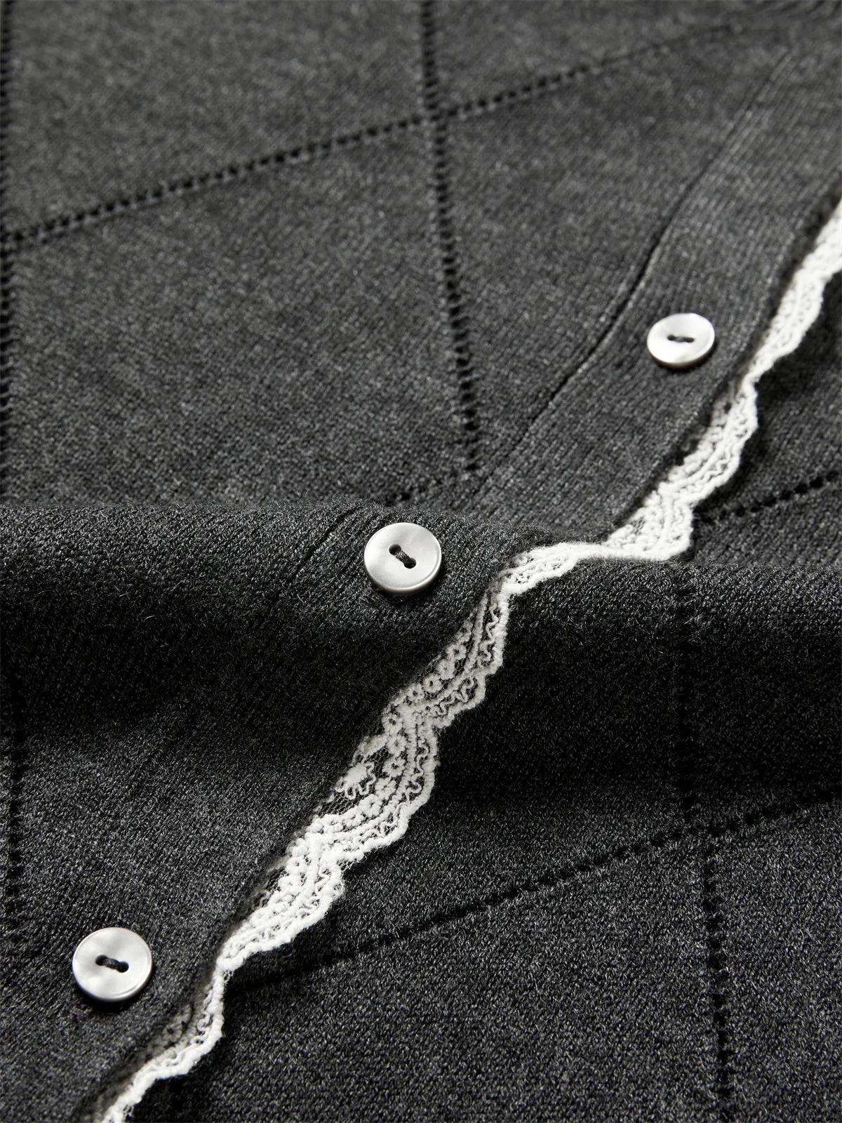 Women's Diamond Knit Cardigan with Lace Trim sold by PEACEBIRD product image thumbnail 5