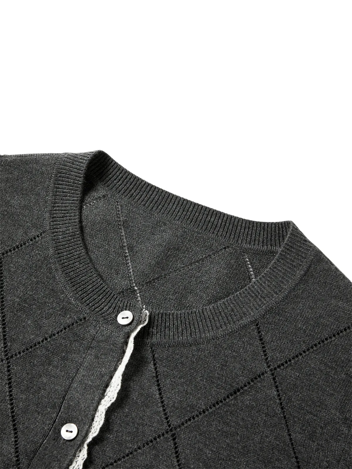 Women's Diamond Knit Cardigan with Lace Trim sold by PEACEBIRD product image thumbnail 4