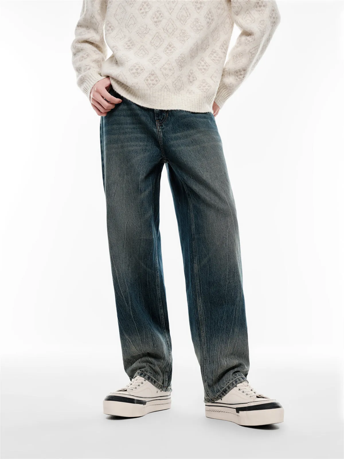 Men's Vintage Washed Wide-Leg Jeans sold by PEACEBIRD product image thumbnail 2