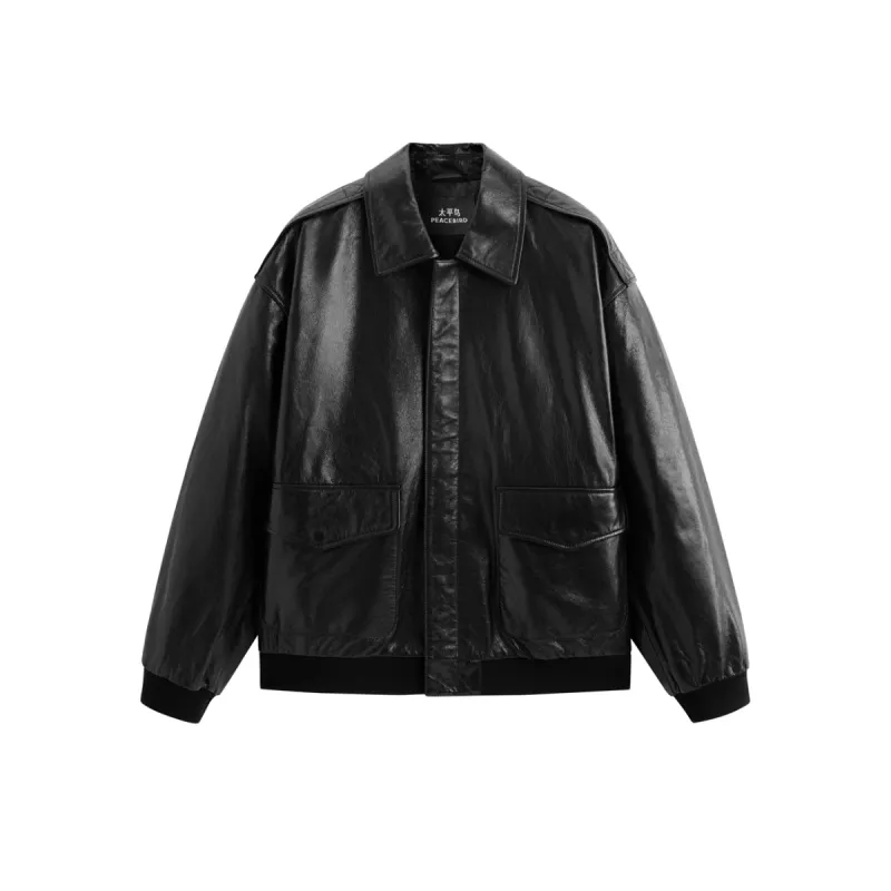 Men's Waxed Leather Bomber Jacket sold by PEACEBIRD