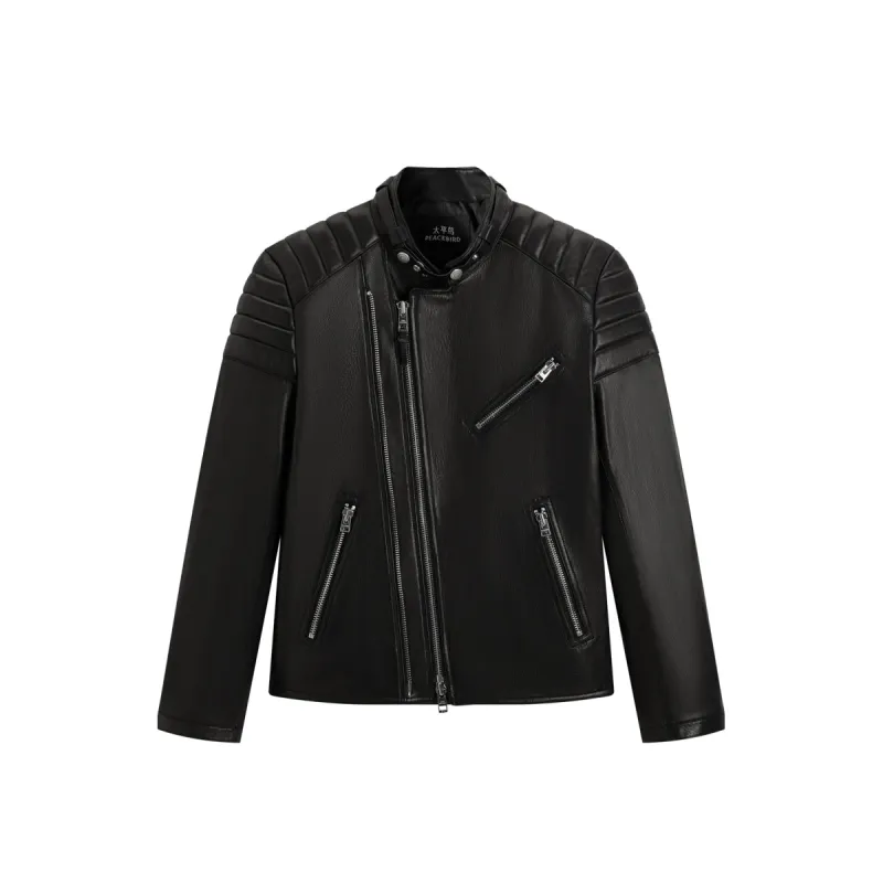 Men's Zip-Detail Moto Leather Jacket sold by PEACEBIRD