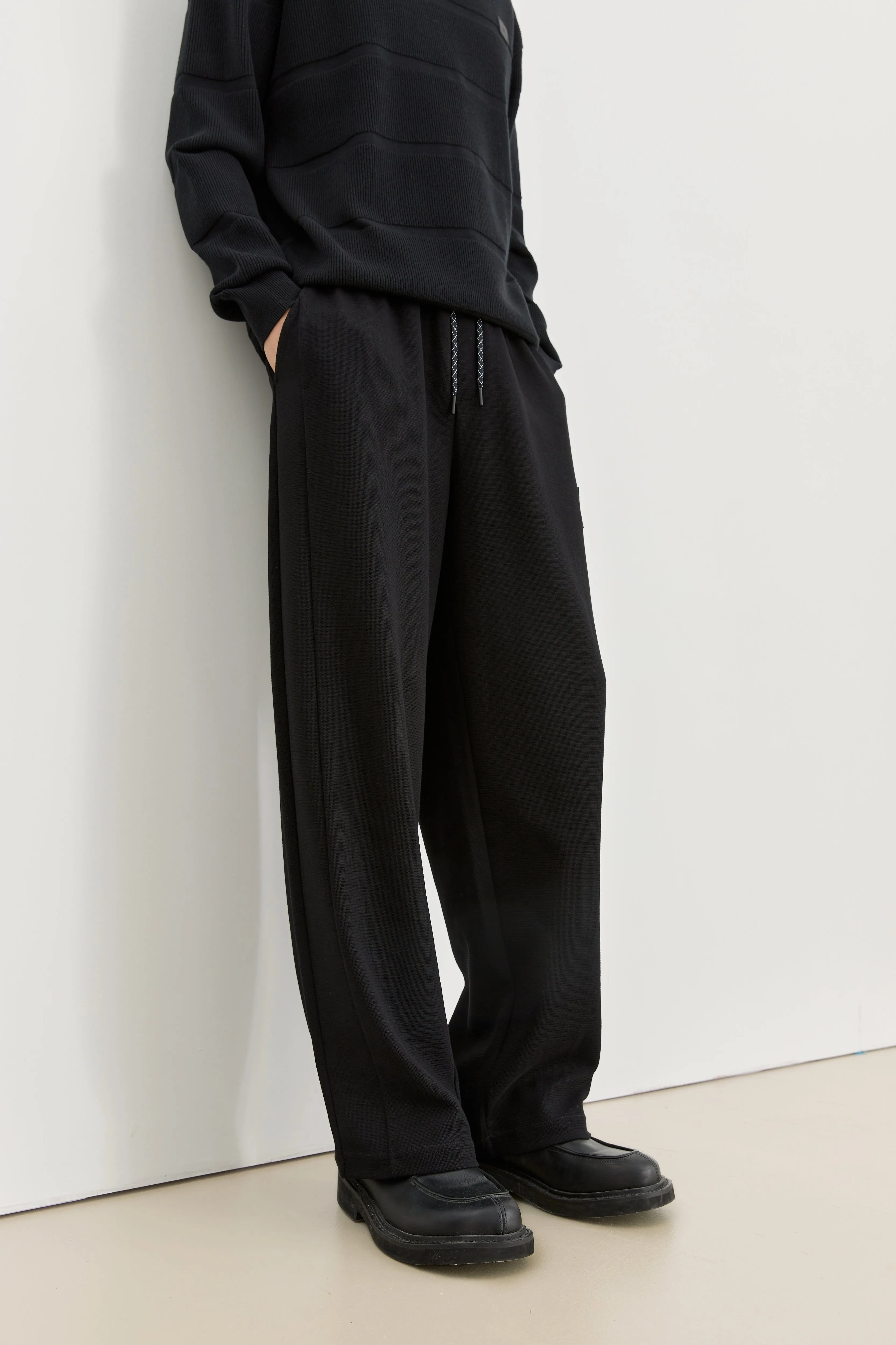 Men's Drawstring Textured Straight Pants sold by PEACEBIRD product image thumbnail 2