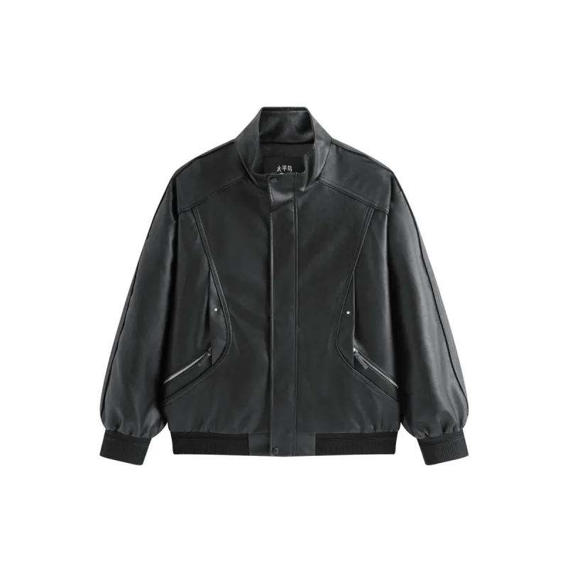 Men's Oversized Stand-Collar PU Jacket sold by PEACEBIRD