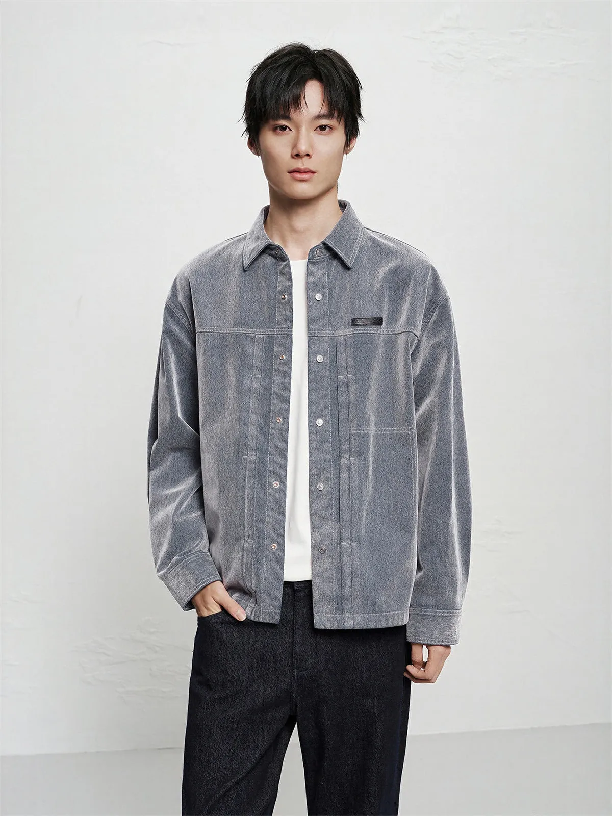 Men's Flocked Denim Jacket sold by PEACEBIRD product image thumbnail 2