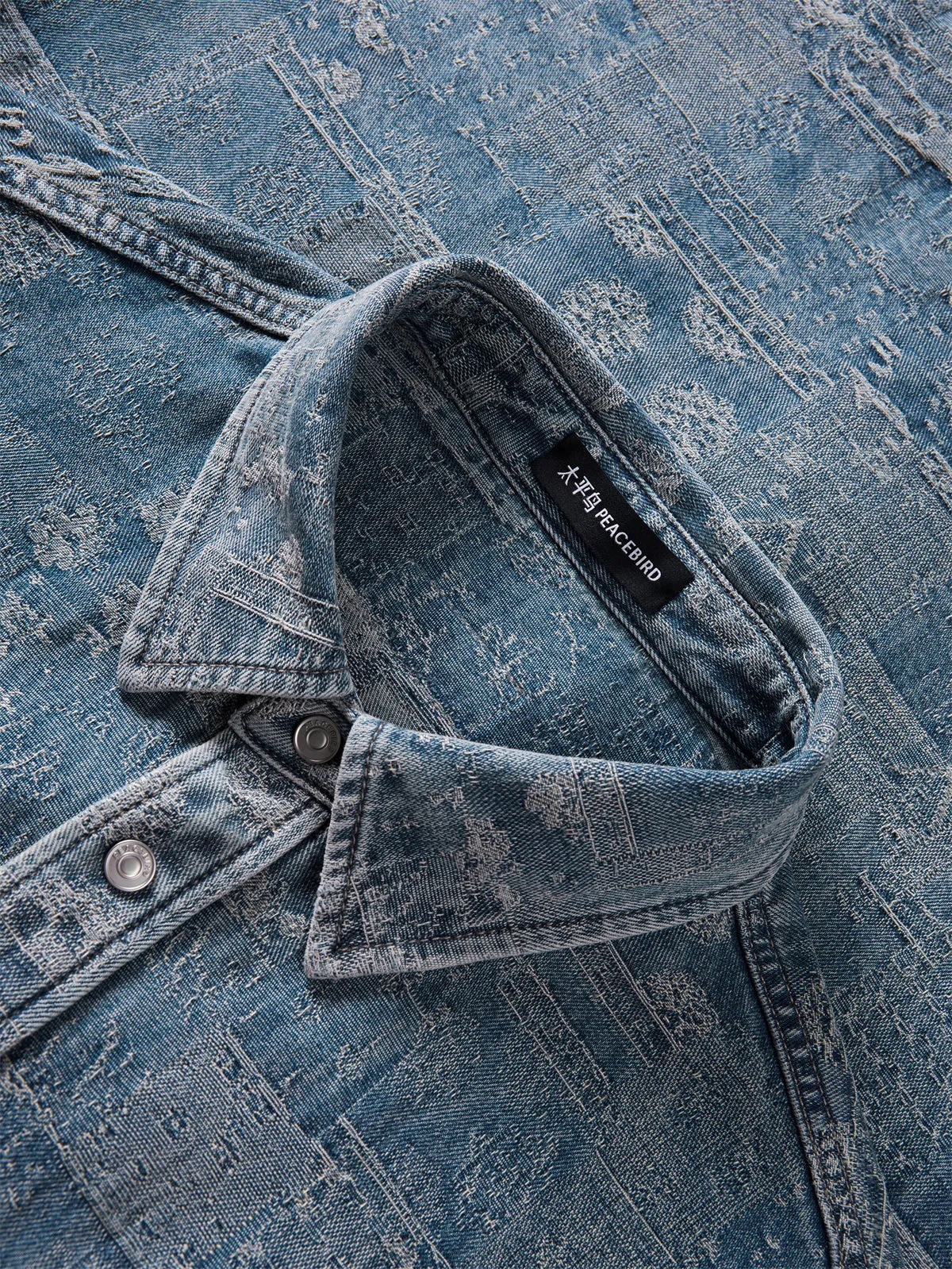 Men's Oversized Jacquard Denim Shirt sold by PEACEBIRD product image thumbnail 4