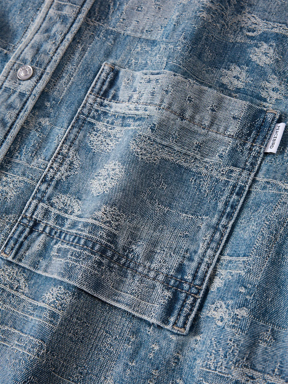 Men's Oversized Jacquard Denim Shirt sold by PEACEBIRD product image thumbnail 5