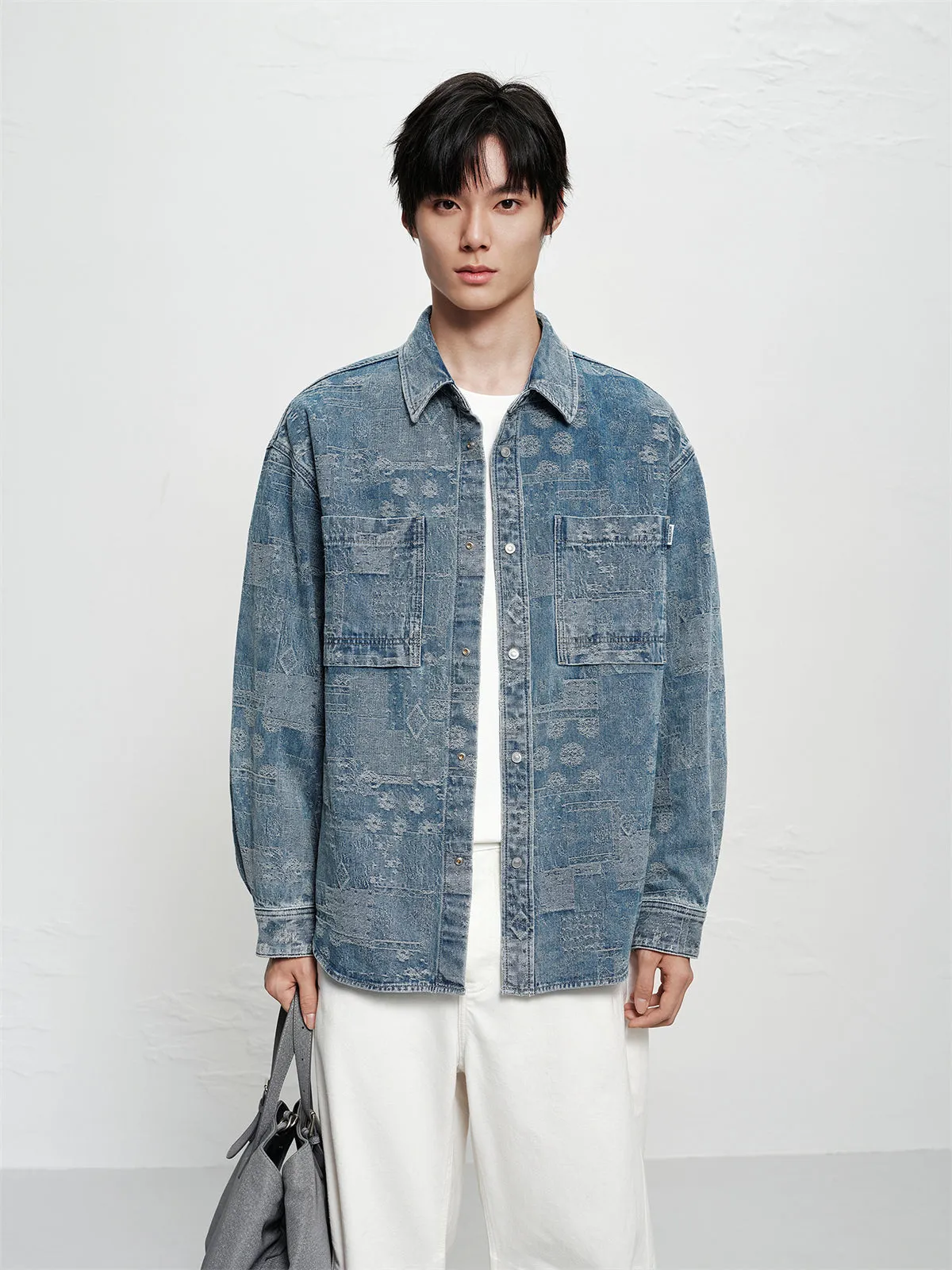 Men's Oversized Jacquard Denim Shirt sold by PEACEBIRD product image thumbnail 2