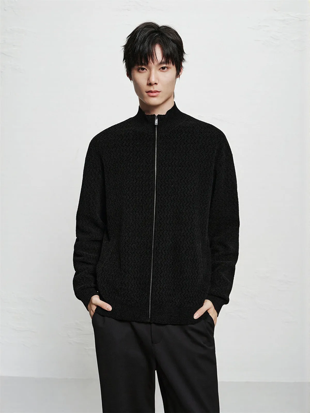 Men's Chenille Jacquard Zip-Up Cardigan sold by PEACEBIRD product image thumbnail 2