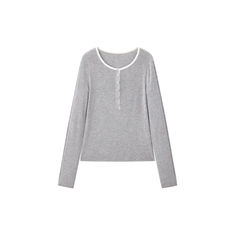 Women's Contrast-Trim Henley Knit Top sold by PEACEBIRD
