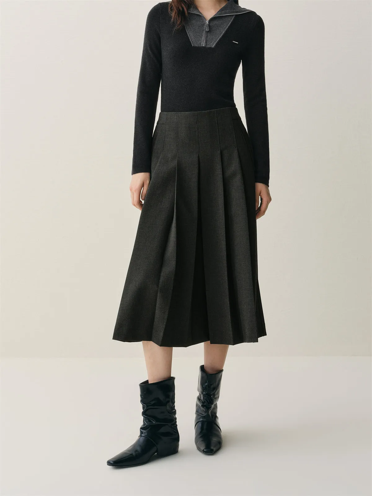 Women's High-Waist Pleated Midi Skirt sold by PEACEBIRD product image thumbnail 2